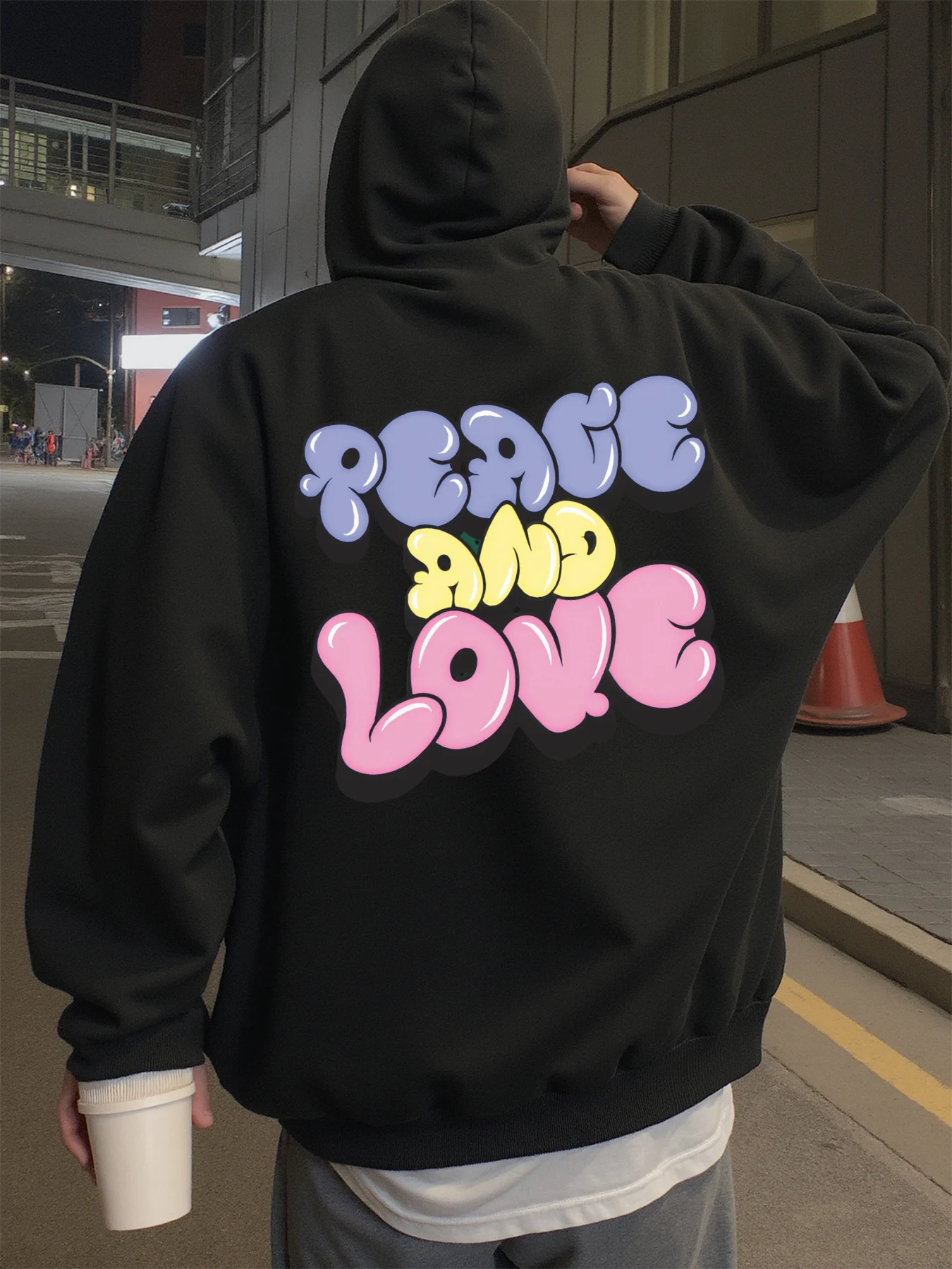 هوديي للرجال ملابس الشارع كارتون السلام والحب جرافيك هوديس الرجال يرتدين في الربيع والخريف والشتاء البلوز #1