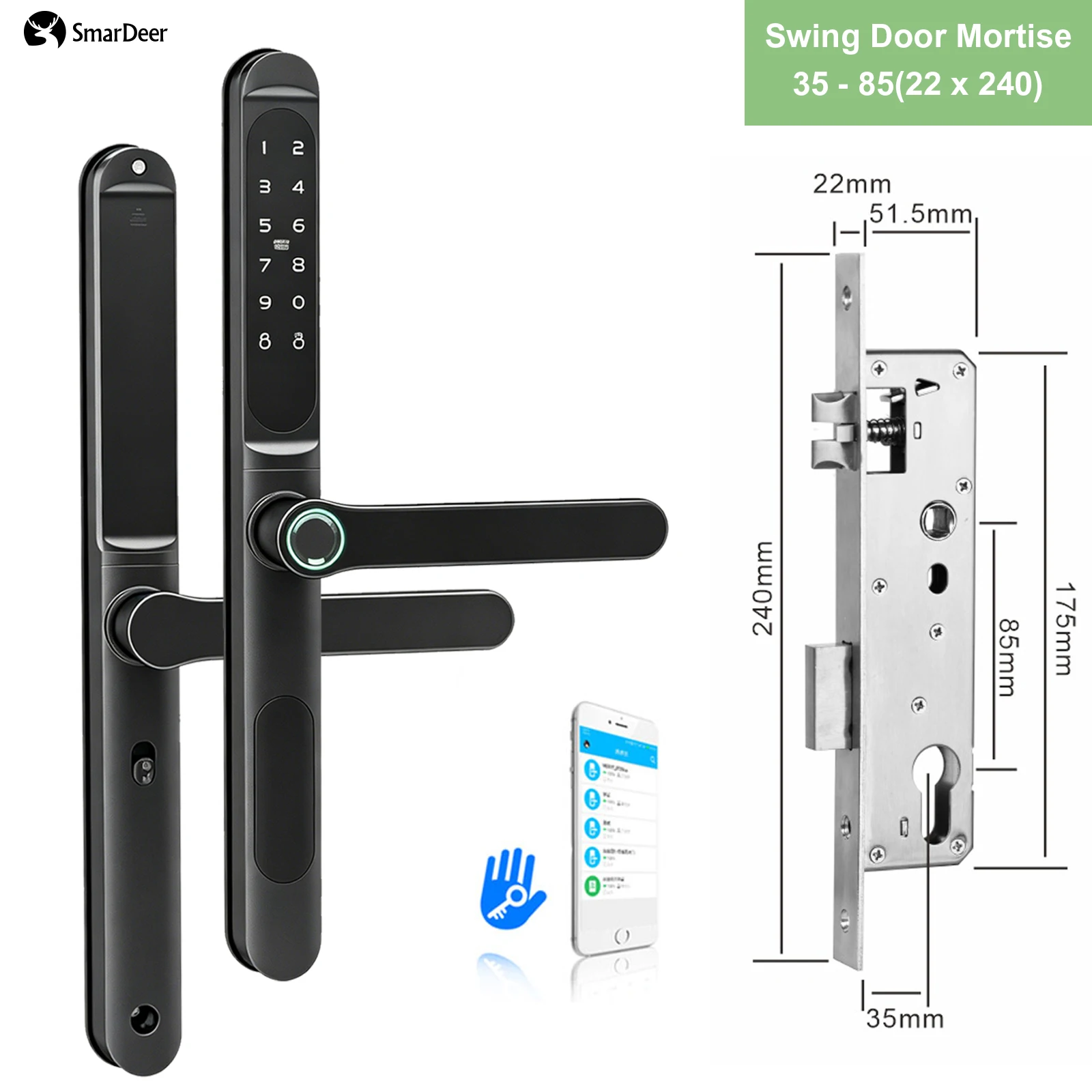 Slimme schuifdeurslot met thermische onderbreking, aluminium, IP65 waterdicht, Tuya WiFi, vingerafdruk, biometrische sleutelloze toegang, elektronisch slot