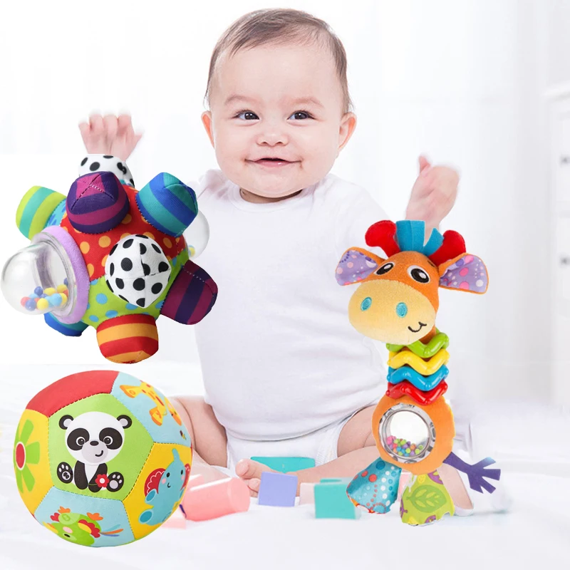 Baby Rattles Toys Soft Plush Hand Bell Hand Grip Cloth Ball Baby Toy Stuffed Animal Rattle Toys for 0 6 12 Months Babies Newborn