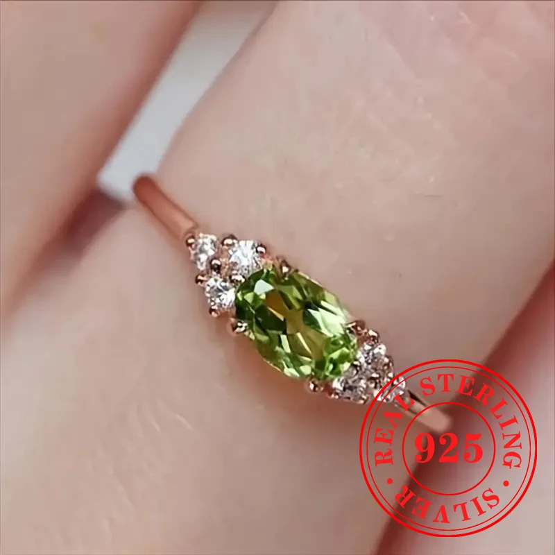 Huitan Creative Green CZ Ring for Women 925 Sterling Silver Rose Gold Color Noble Engagement Jewelry Aesthetic Party Accessories