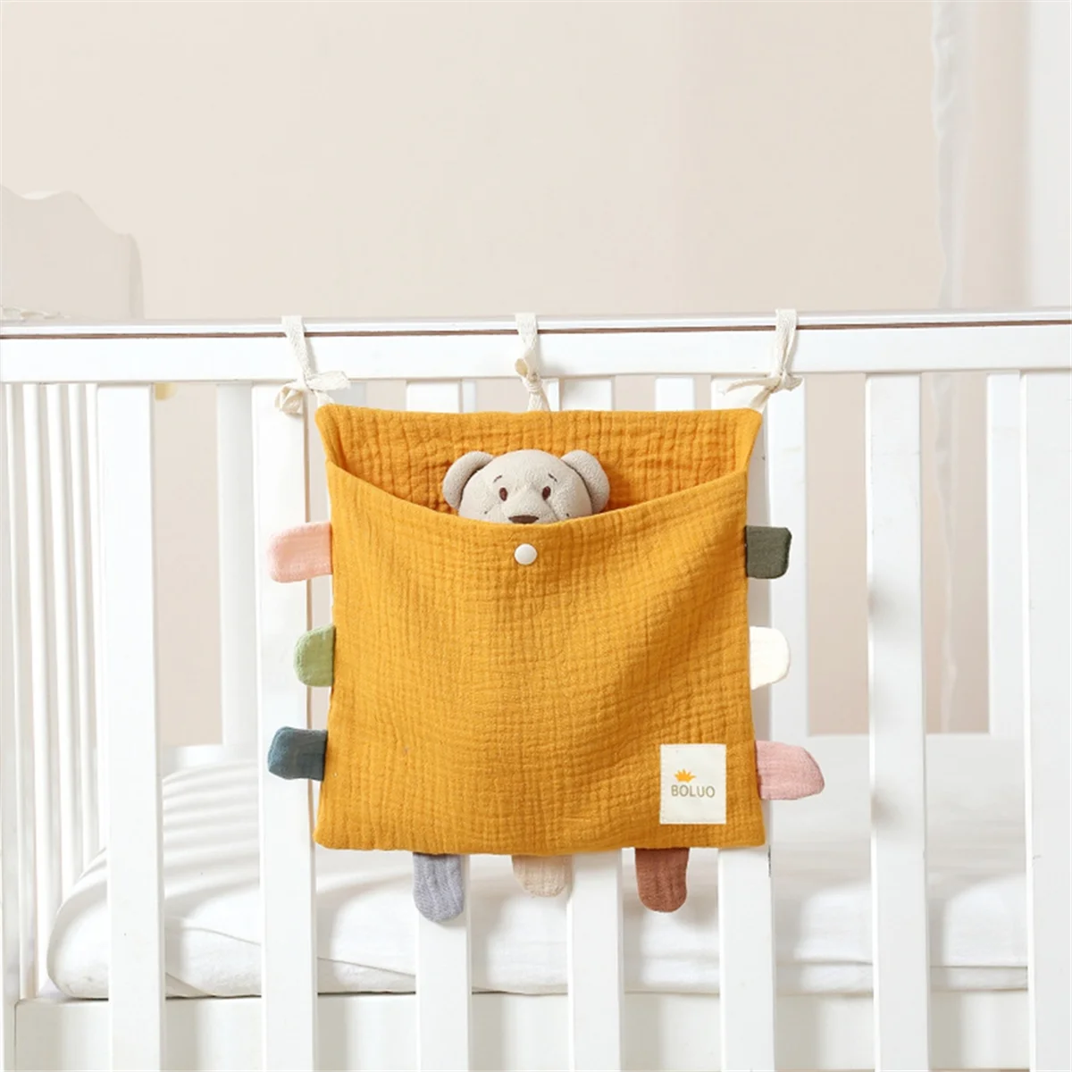 Baby Bed Side Organiser Cotton Bed Storage BagEssentials Storage Bag Baby Hanging Bag for Baby Nappy Toy Clothes,H