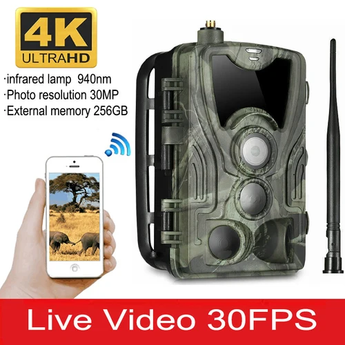 라이브 방송 앱 제어 4G 야생 동물 사냥 트레일 카메라 감시, 무선 야외 HC801PRO 사진 트랩, 36MP 4K (30fps)