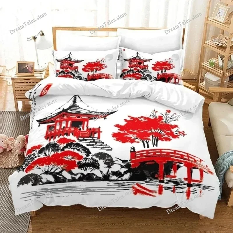Wash Flower Bamboo Wash Painting  Style Duvet Cover Pillow Case Bedding Set Quilt Cover Double Bed Home Textile Luxury Gift
