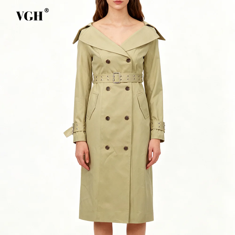 

VGH базовые простые куртки с поясом для женщин, лоскутное двубортное модное пальто с лацканами и длинными рукавами, женская одежда
