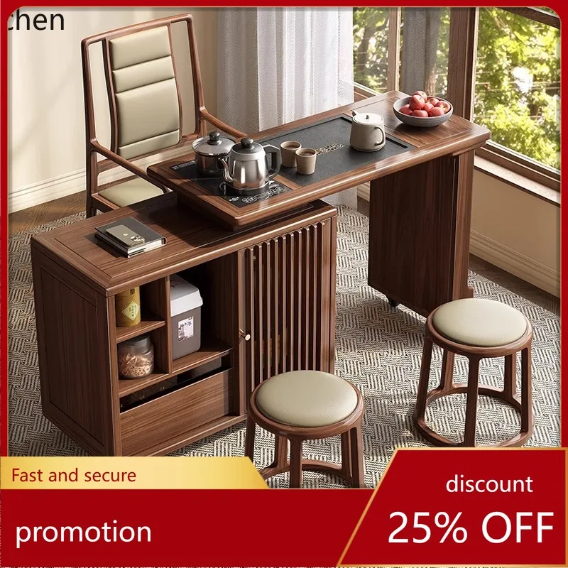 

ZML Solid Wood Rotating Tea Table and Chair Living Room Balcony Leisure Multi-Functional Tea Room Tea Cabinet