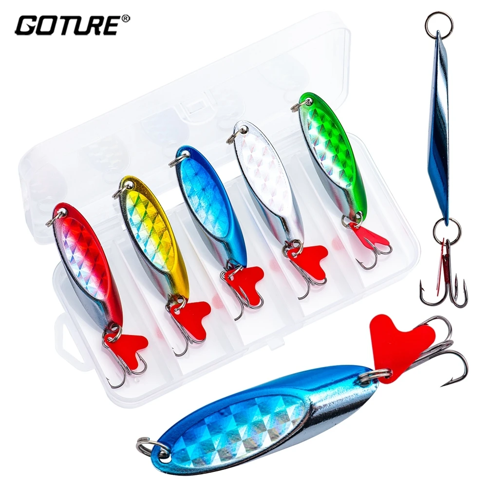 

Goture 5Pcs/lot beveled Cut Spoon 3.5g/7g/14g/21g High-quality Metal Fishing Lure Universal Water Layer Arfitical Bait For Trout