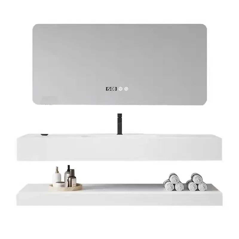 Bathroom Vanity Double-layer Slate Countertop ,Wall Mounted Bathroom Vanity Slate Basin Sink , Simple Bathroom Storage Cabinet