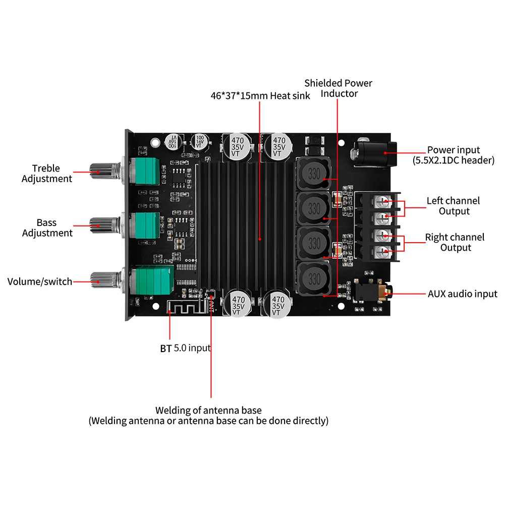 YS-XPSM Audio Power Amplifier Board Module 150Wx2 TDA7498E Stereo Treble Bass Adjustment Bluetooth-compatible 5.0 Dual Channel