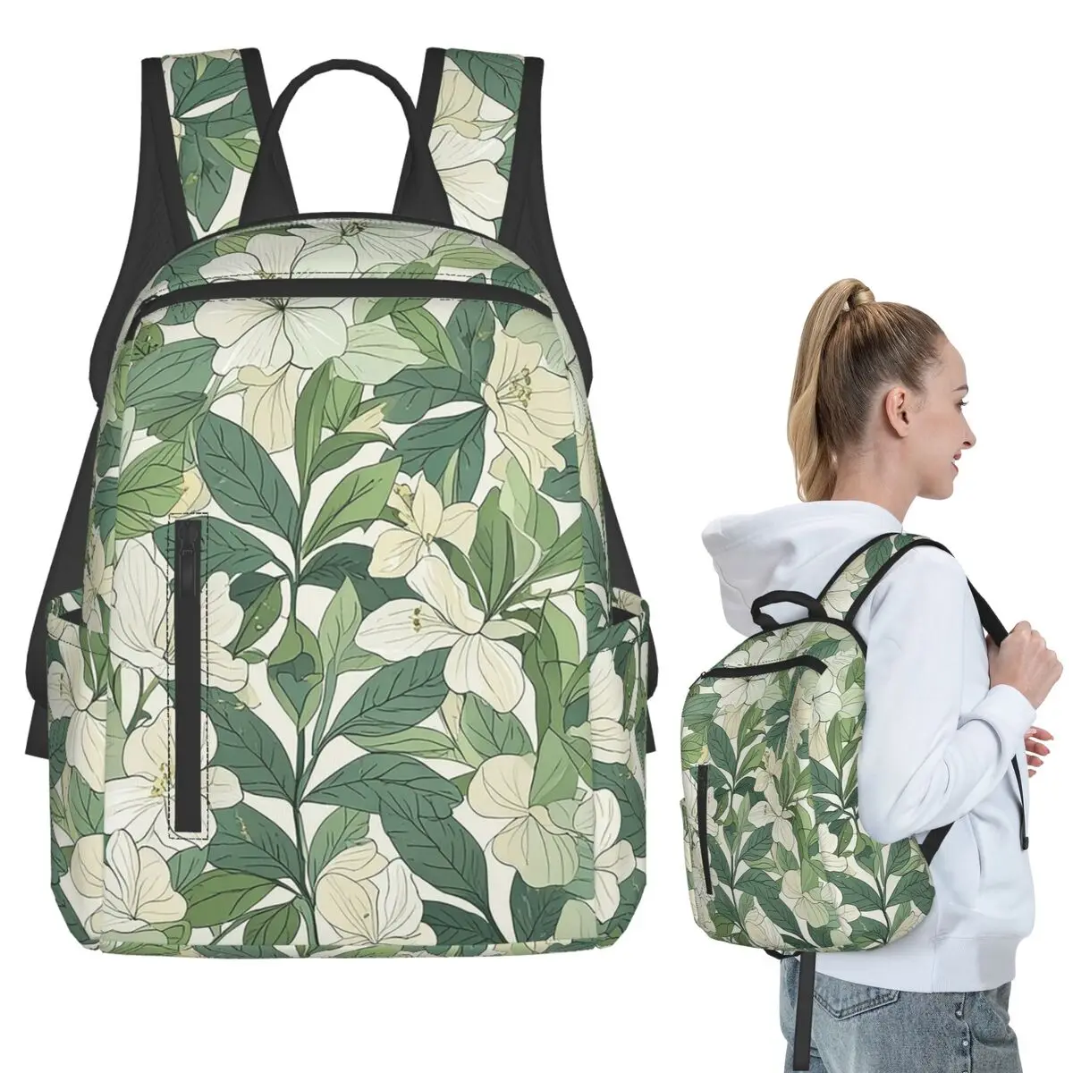 

Thick Of Green Foliage And White Blossoms Backpack Student BookBag Kids School Bag Computer Shoulder Bags Men Women