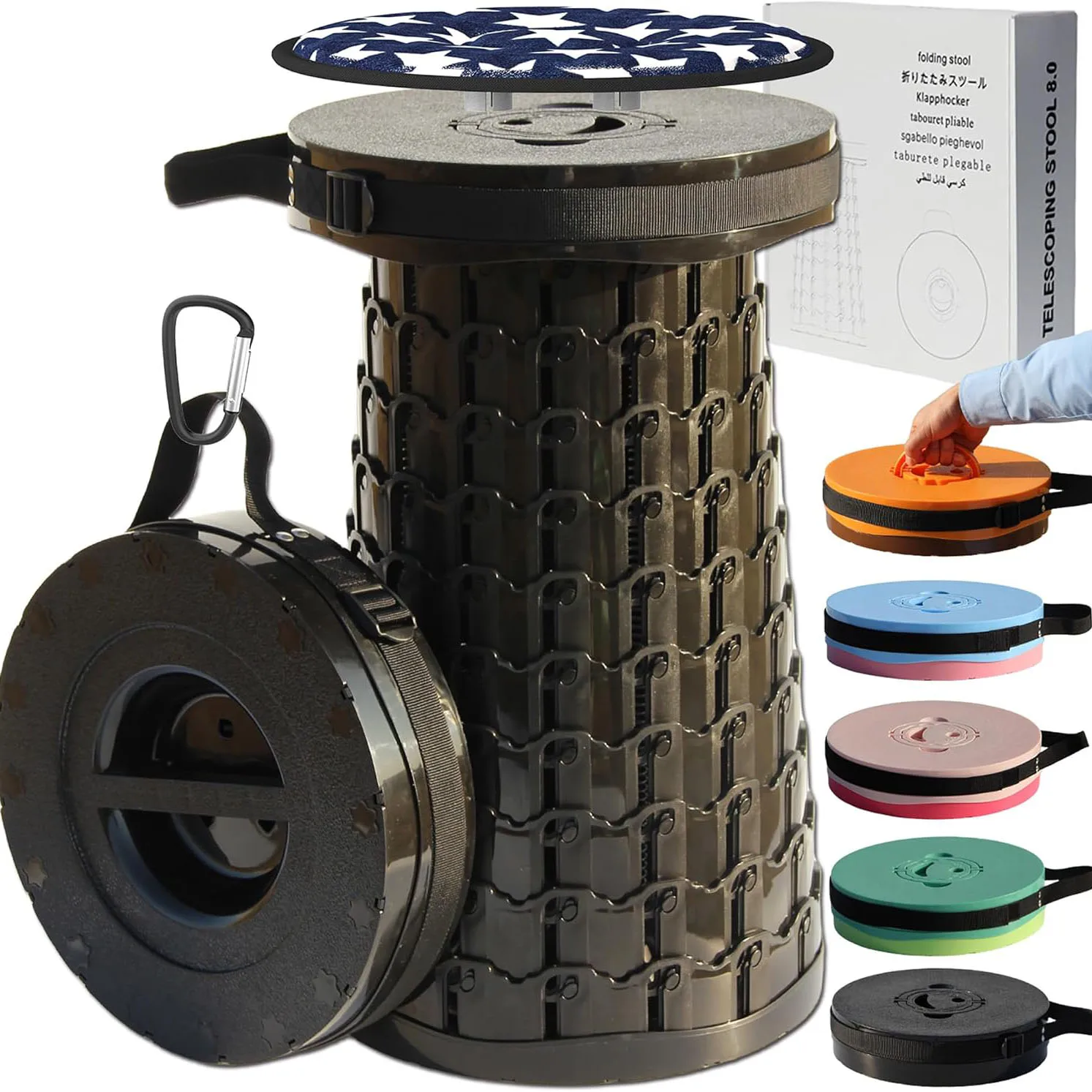 

2025 Upgraded XXL 50 Portable Collapsible Stool with Cushion,Telescoping Folding Stool for Adults,Yet More Sturdy