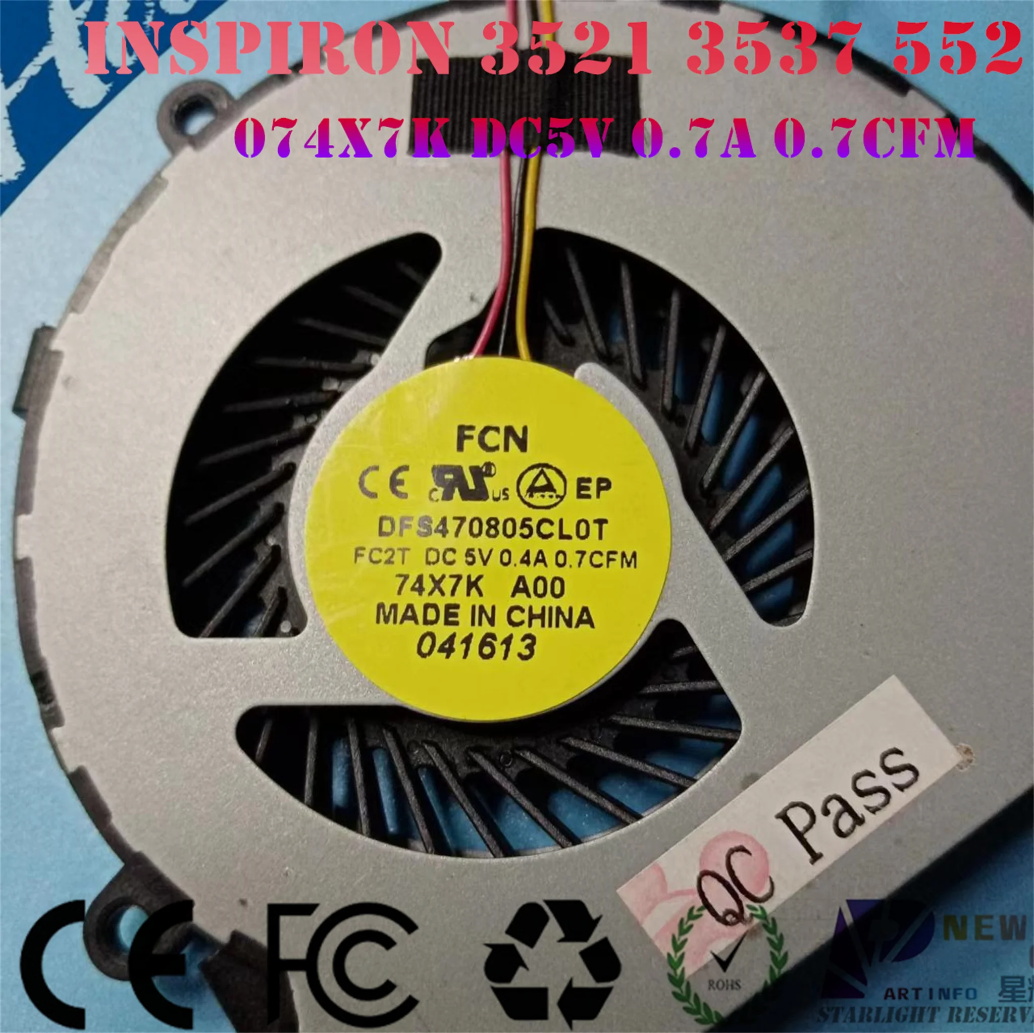 Laptop CPU Cooling Fan For DELL INSPIRON  3537 5537  5535 series 074X7K DC28000C8F0 DFS470805CL0T FC2T DC 5V 0.4A 0.7CFM