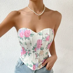 Sexy Flower Corsets Women Shaper Camis Underbust Body Woman Clothes Casual Bustier Ladies Crop Tops Lingerie Strapless Tanks