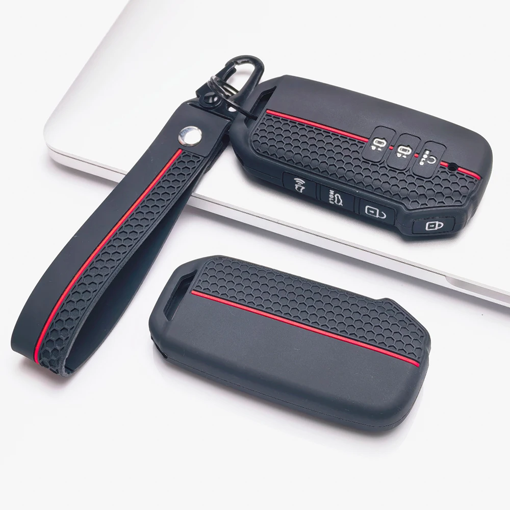 Silicone Car Key Fob Cover For Kia Sorento MQ4 EV6 K8 V6 Sportage K5 Seltos Carnival Telluride Niro with swivel clip