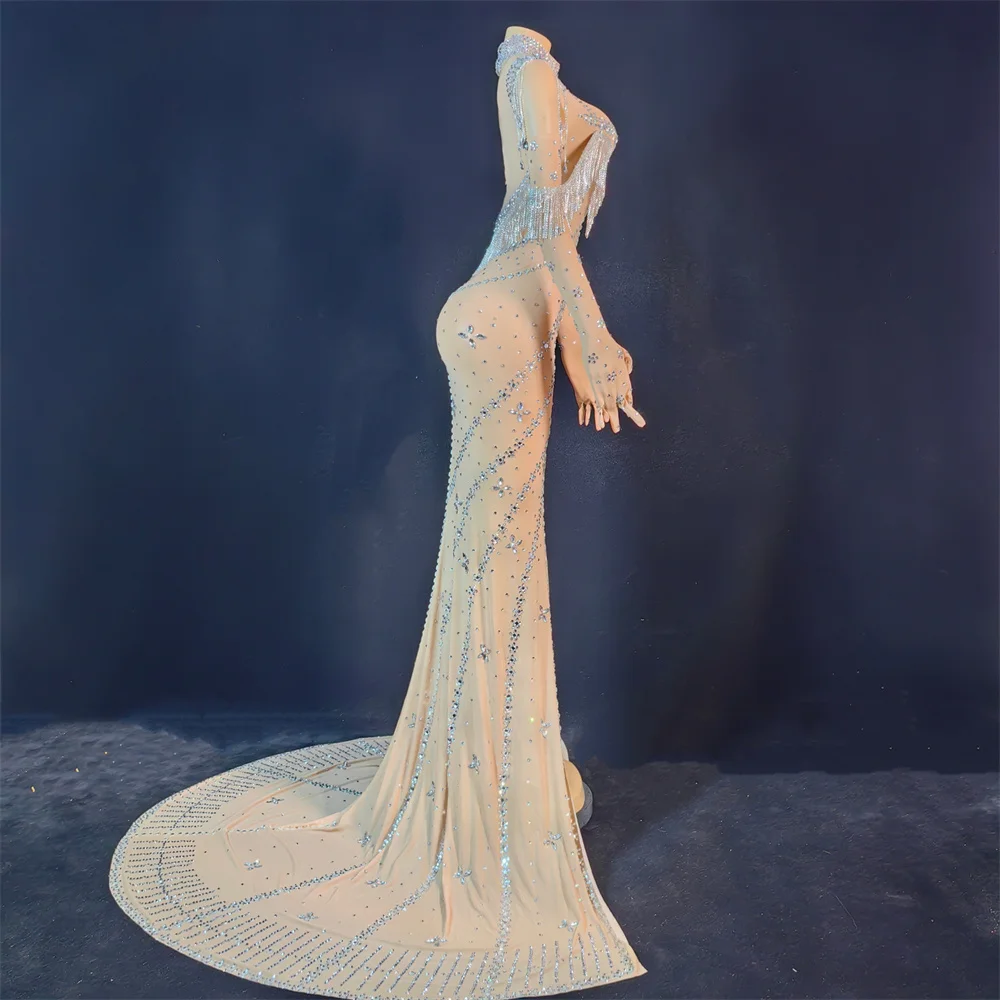 2025 Woman Elegant Evening Dresses Tassel Bead Luxury Long Dress Celebrity Hosting stage Performance Clothes Glitter Costume yk