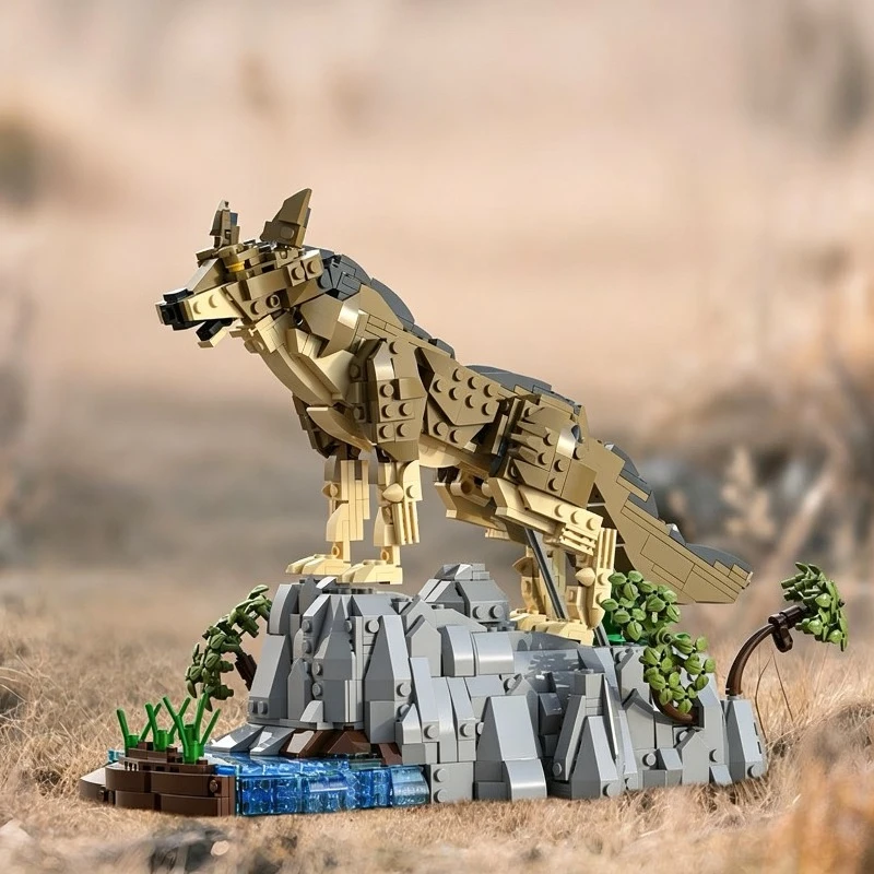Assembling Building Blocks Animal Series Wolf Model Desktop Ornament Children's Puzzle Assembling Toy High Difficulty Gift Boy