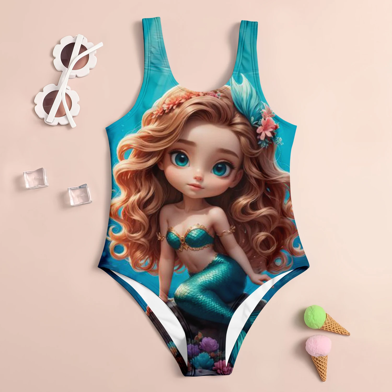 2024 Original Girls Summer One-Piece Swimsuit Fashion Cartoon Cute Little Princess Print Women Swimwear Sleeveless Swim Clothes