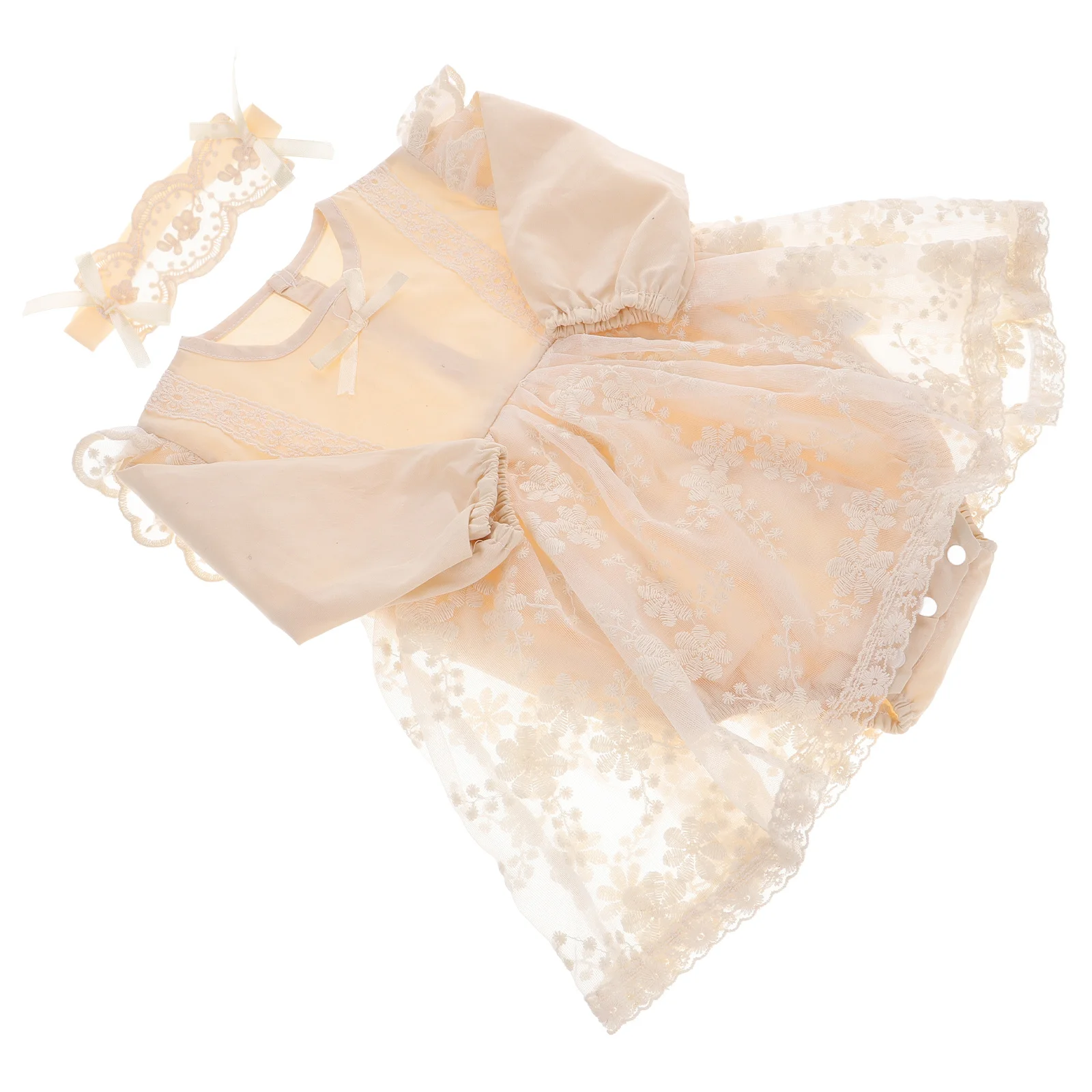 

Newborn Lace Romper Baby Girl Long Sleeve Cotton Linen Infant Outfit Headband Spring Party Daily Photoshoot White Newborn Dress