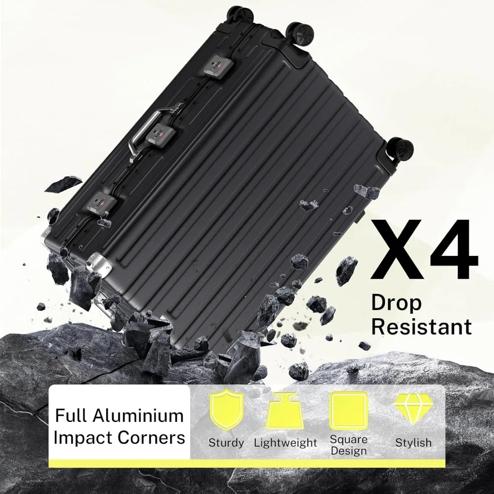 Two-Piece Aluminum Frame Luggage Set 20 & 28 - Carry-On TSA Lock Spinner Suitcases with No Zipper for Travel