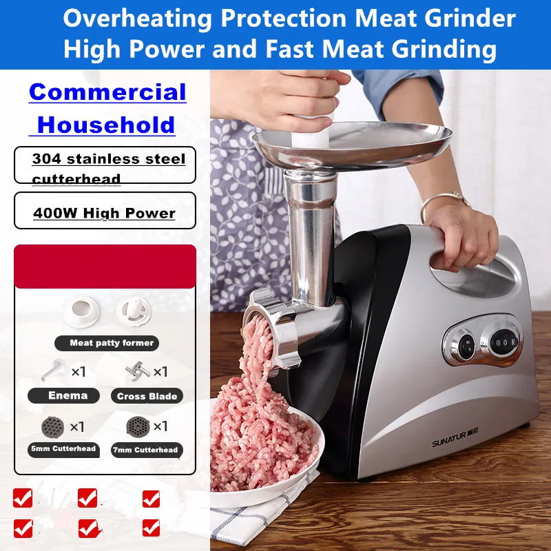 SUNATUR Electric Meat Grinder Blood Sausage Kitchen Machines Food Processor 700W Chopper Electric Food Crusher Kitchen Appliance