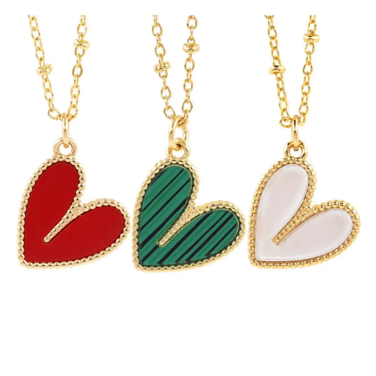 

Romantic Heart Pendant Necklace Jewelry Women Gold Plated Brass Inlaid Stone Heart Shape Charm Pendant O Chain Jewelry For Girls