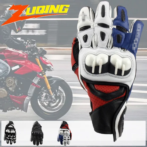 Imagen 1 del producto Guantes impermeables de tacto cálido para motocicleta, accesorios de guantes de carreras de Motocross de cuero genuino, talla L, invierno, primavera y otoño