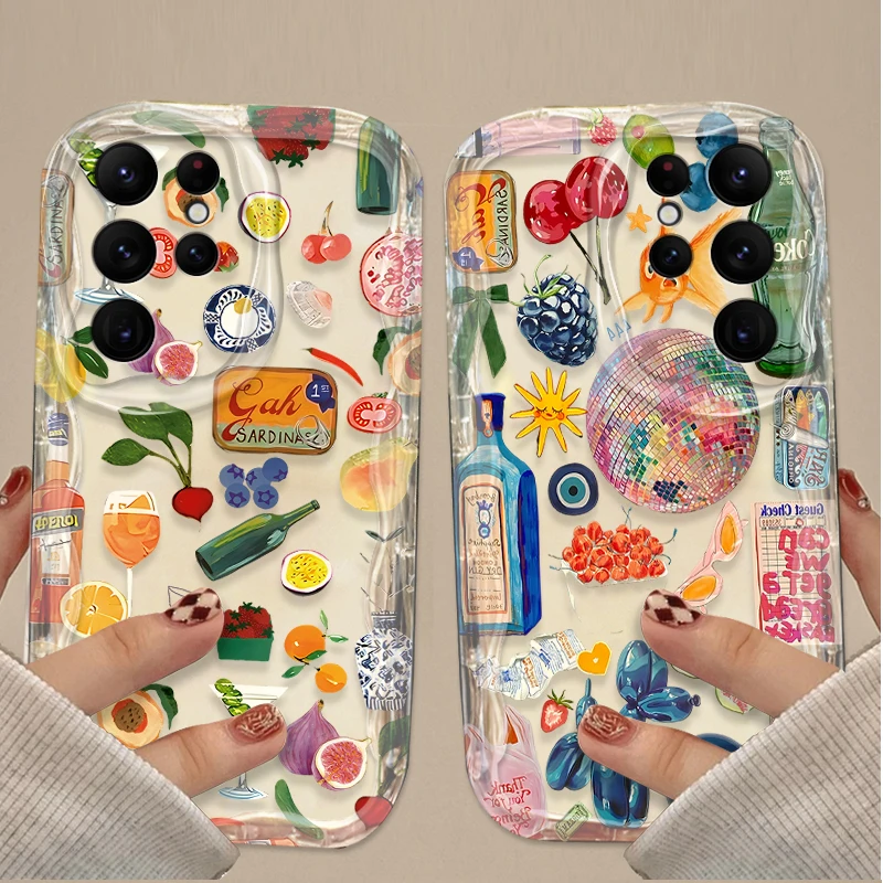 الفاكهة النبيذ الليمون قضية الهاتف لسامسونج غالاكسي S25 S24 الترا S23 S22 S21 S20 زائد FE A56 A36 A26 A17 A07 سيليكون الغطاء الخلفي