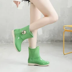 Spring Women's Outdoor Casual Fashion Mid-Tube PVC Rain Boots Warm Waterproof Boots Women's Comfortable Work Water Boots New