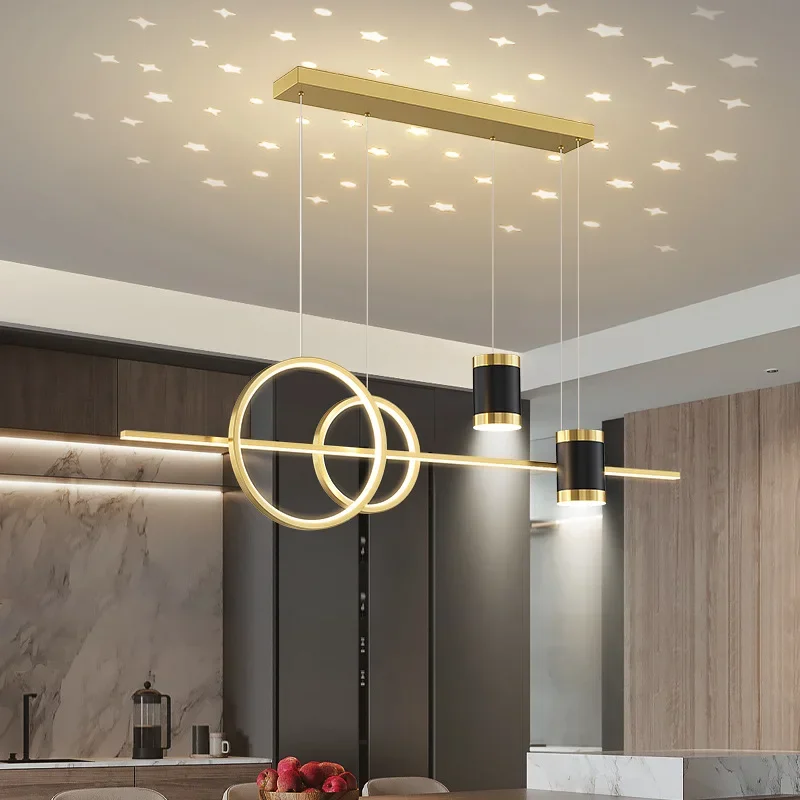 Nordic Long Led Pendant Lights Dimmable Kitchen Dining Room Bar Counter Black White Home Decor Hanging Lamps Fixture Chandelier