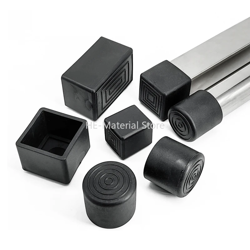 

4pcs Square/Circle Black PVC Soft Rubber Pipe Sleeve Tube Cap Table Chair Foot Non-slip Pad Protective Cover 10x10-100x100mm