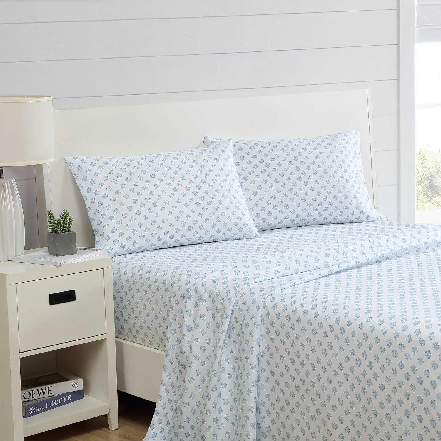 مجموعة ملاءات زرقاء من Nautica Twin XL Coastal CoralOcean Breeze، مفروشات من الألياف الدقيقة للتبريد المسامي، مرنة بالكامل لملائمة غير قابلة للانزلاق #2