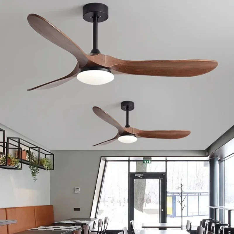 Vintage Solid Wood Ceiling Fan Light Reversible Motor Silent Pendant Lamp For Living Room Bedroom