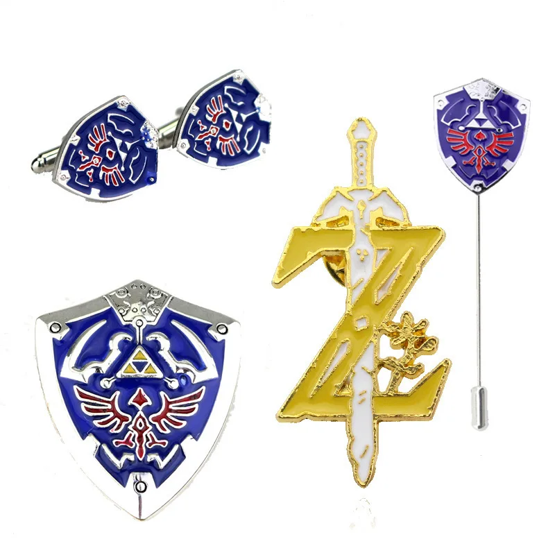 Zeldas Hylian Shield Pins Brooch Majora's Mask Spiritual Stones Master Sword Badge Brooches Lapel Pin Jeans Shirt Bag Jewelry