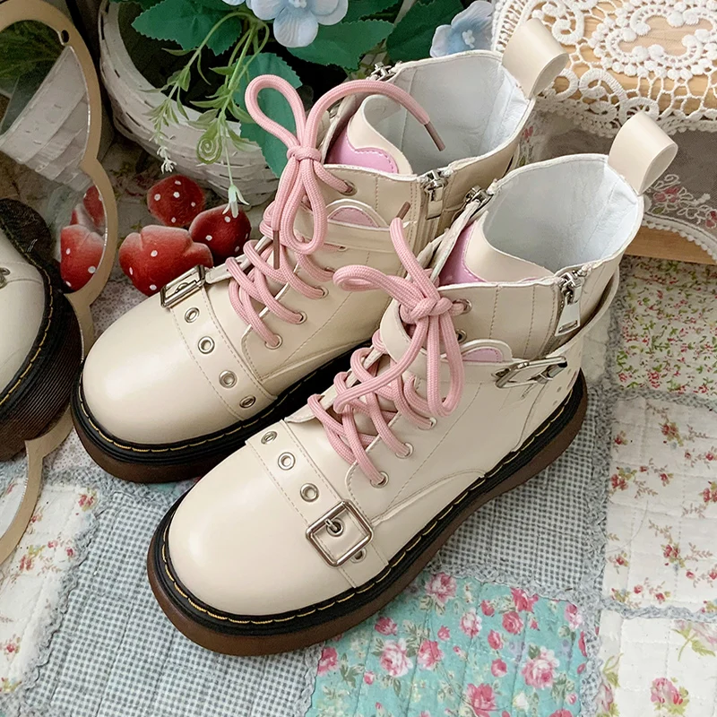 Sweet Loli Boots Japanese Harajuku Boots Women Autumn And Winter Fashion Goth White Short Boots Jk Uniform Lolita Boots