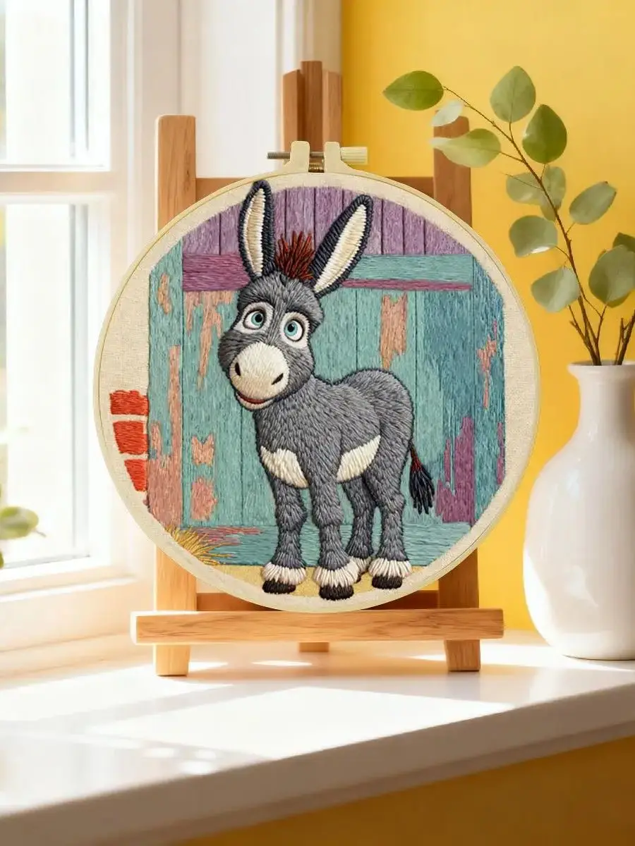 1 Stück 20X20CM/15X15CM 7,87/6,3 Zoll Tier - Esel Stickerei Starter-Kit DIY-Kit DIY-Stickerei-Set Handarbeiten Nadelkunst – Detail 6