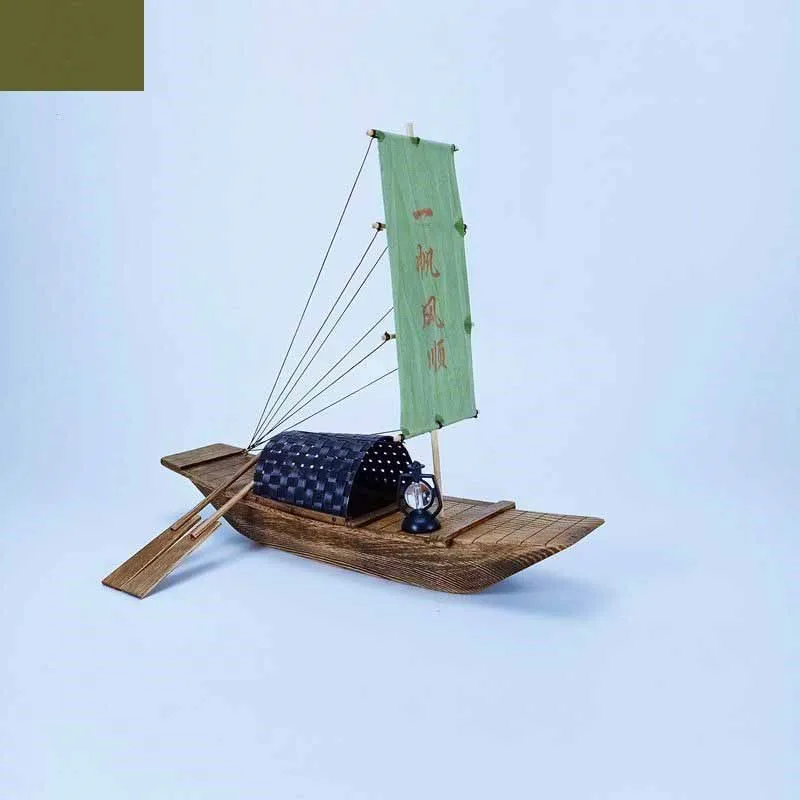 Jiangnan Small Wooden Boat Model Solid Wood Carving Fishing Boat Commemorative Ornament Nature Black Canopy Boats Model ZI963