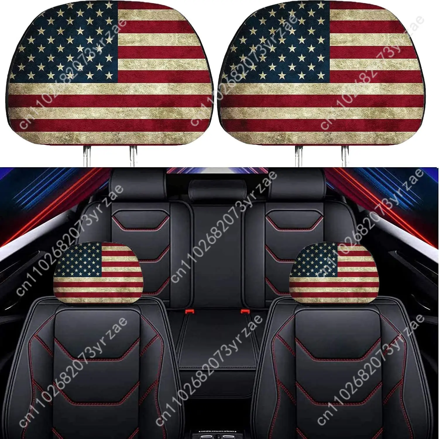 

American Flag Car Seat Headrest Cover (2pcs) Environmentally Friendly Headrest Protector Breathable Comfortable Vehicle Decor