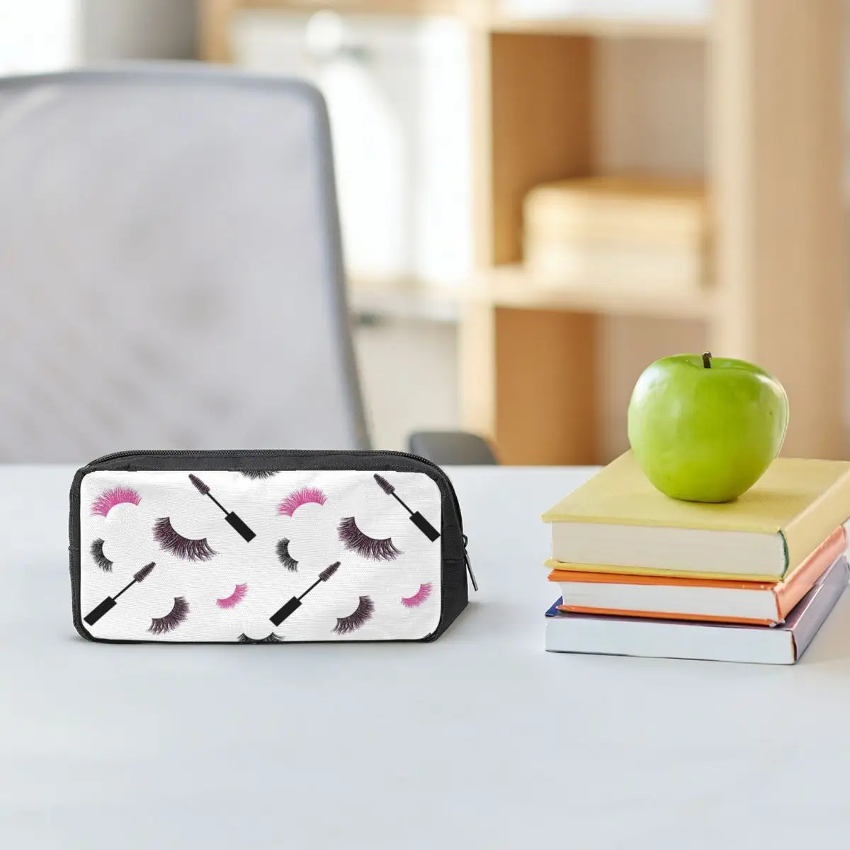 Lashes And Mascara With Pink Glitter Pattern Pencil Cases Students Gifts Pen Box Pencil Bag Big Capacity Pencil Pouch Pen Holder