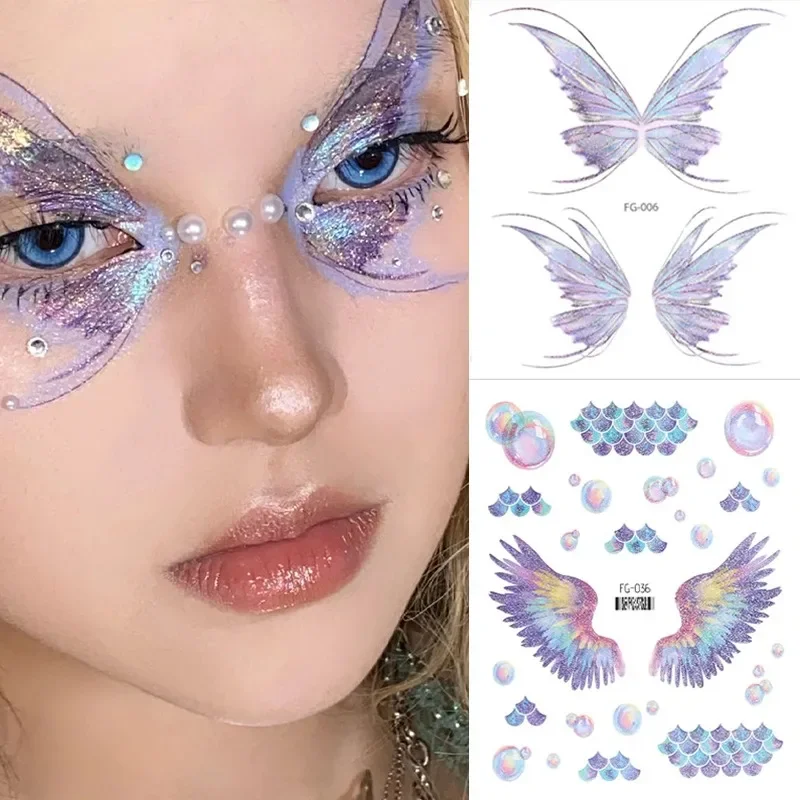 3D Fairy Butterfly Wings Shiny Tattoo Sticker Waterproof Butterfly Fake Tattoo Face Glitter Butterfly Disposable Butterfly Body