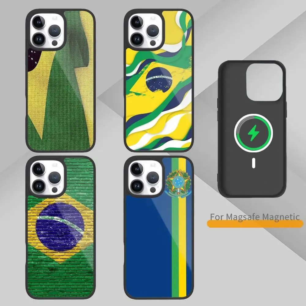 

Brazil Brazilian Flag Phone Case For iPhone17,16,15,14,13,12,11 Plus,Pro Max Magnetic Magsafe Wireless Charging