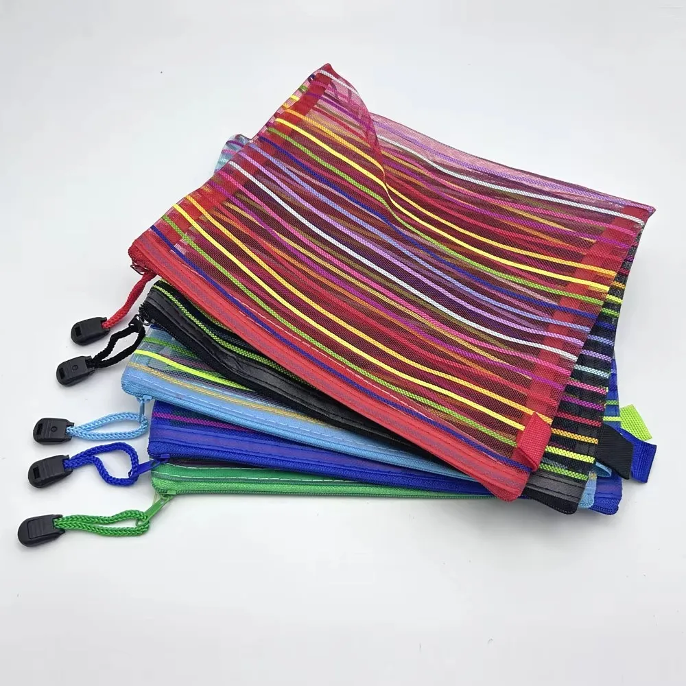 

10pcs Colourful Mesh Zipper Pouch Nylon Portable Pencil Pen File Folders Office Case Document Bag Supplies Storage Bags