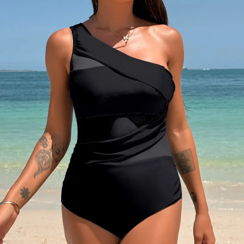

Sexy Black One-Piece Large Swimsuits Closed Plus Size Swimwear 2025 Body Bathing Suits Female Pool Beach Women's Swimming Suit