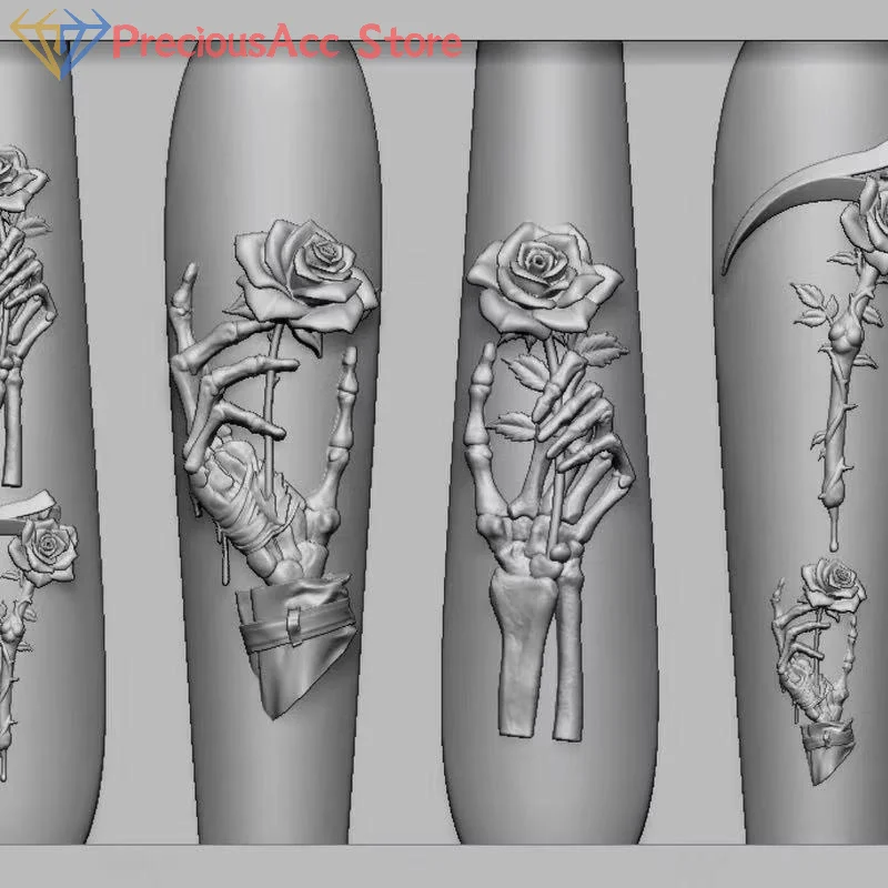 Stampi per nail art in silicone Fiore di rosa Teschio Scheletro fai da te Design a mano Stampo per intaglio trasparente Decorazioni per nail art