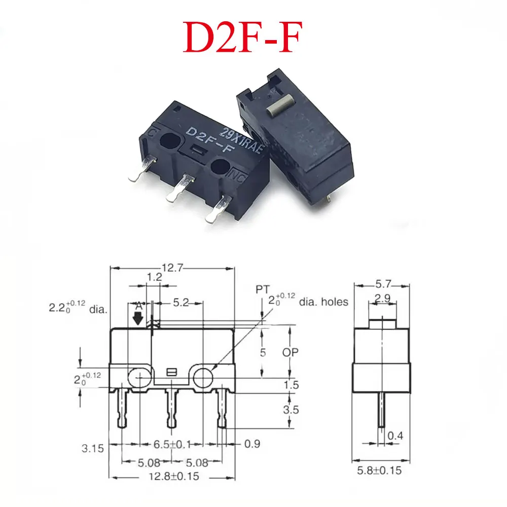 2pcs untuk Mouse Micro Switch D2FC-F-7N 10M 20M OF D2FC-F-K(50M) D2F D2F-F D2F-L D2F-FL D2F-L2 D2F-L3 D2F-01FL3