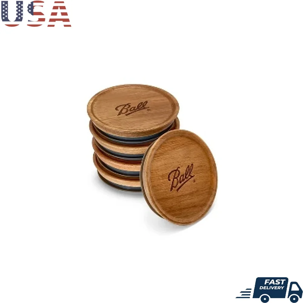 

5 Pack Wooden Storage Lids Airtight Silicone Seal Canning Jars 3.5 Inch Neck Diameter Natural Hardwood Decor