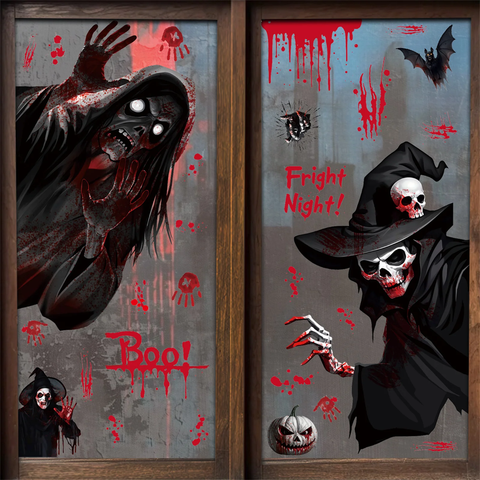 Window Stickers Spooky Halloween Decals for Home Decor Glass Film Reaper Ghost Bat Removable Cling Party Supplies Durable