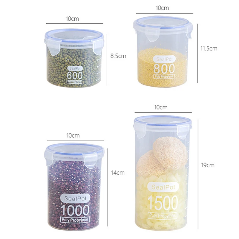 Large Capacity Food Sealed Jars Kitchen Moisture-proof Storage Container with Scale Transparent Grains Snacks Storage Cans