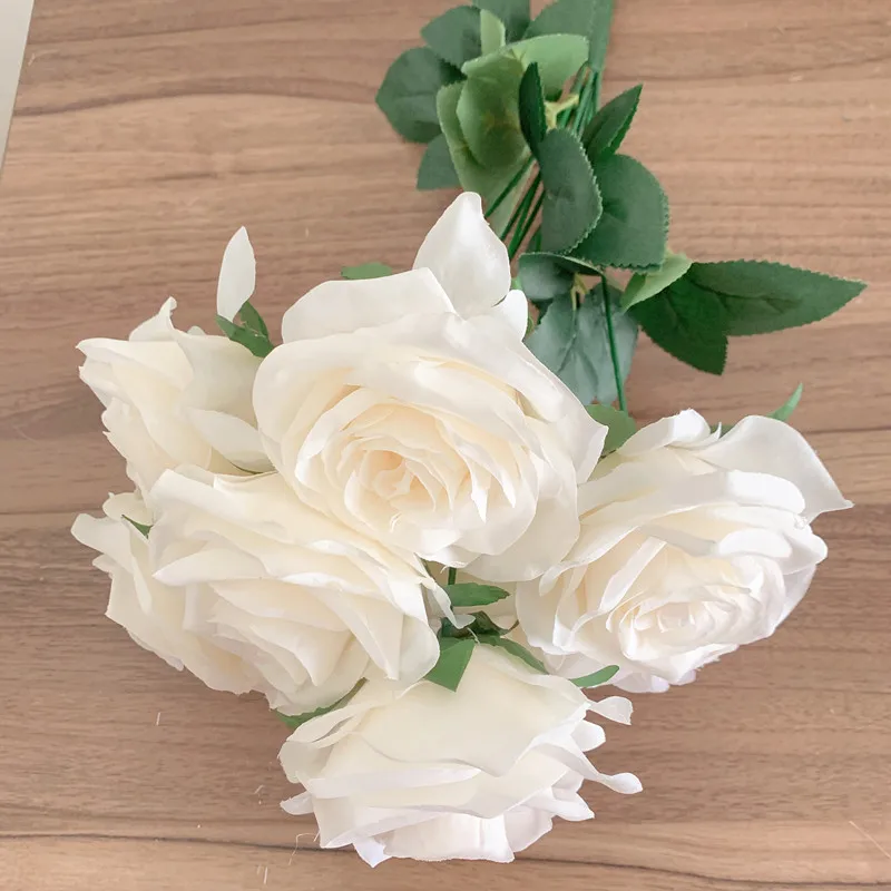 9 Köpfe Rosenstrauß Künstliche Blume Milchweiß Elfenbein Weiße Rose Gefälschte Rose Wohnzimmer Dekoration Hochzeit