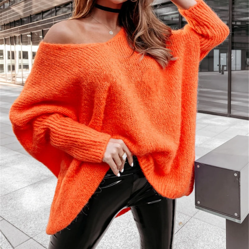 V-neck Sweater Kintted Women Crochet Pullovers Batwing Sleeve Streetwear Spring Autumn Winter Jumper Y2k Top Jumper Streetwear