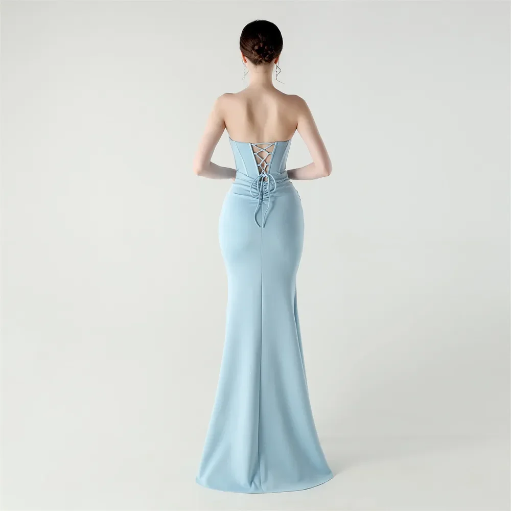 Elegante vestido De noche azul cielo para cumpleaños, escote en forma De corazón con cuentas, limo, sirena, satén, vestidos formales para fiesta De graduación, bata De Gala De Soriee
