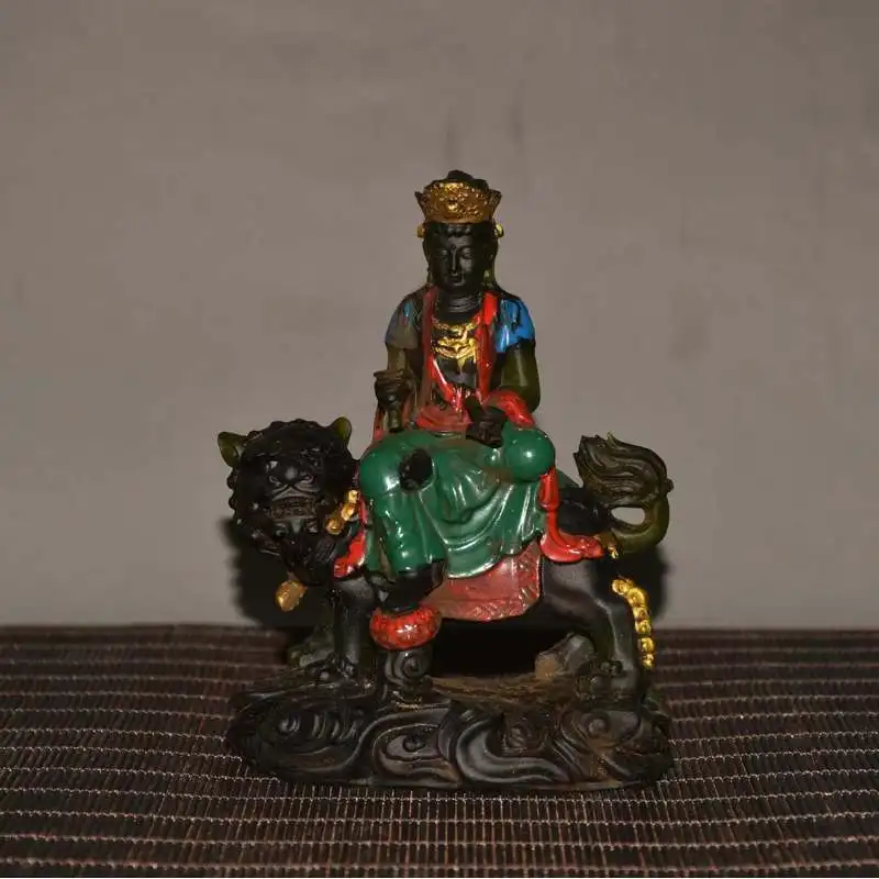 Brass colored copper figure of a Buddha riding a tiger, God of Wealth, home living room decoration, bronze statue of Zhao Gongmi